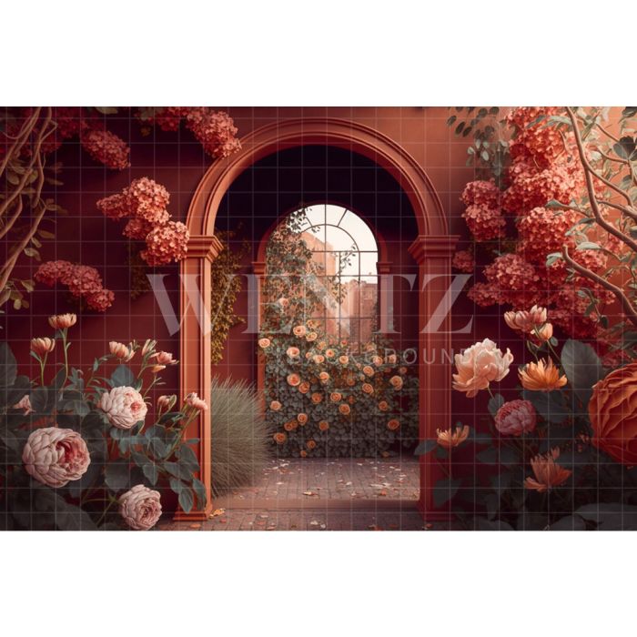 Photography Background in Fabric Terracotta Scenery with Flowers / Backdrop 2746