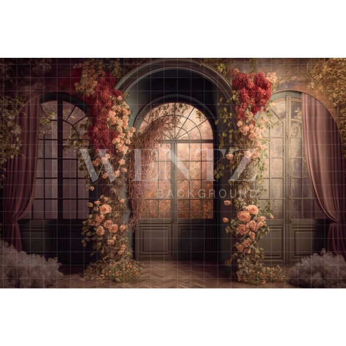 Photography Background in Fabric Floral Scenery with Curtains / Backdrop 2748
