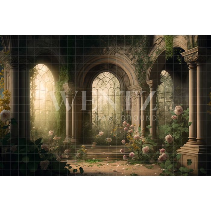 Photography Background in Fabric Castle with Rose Garden / Backdrop 2760