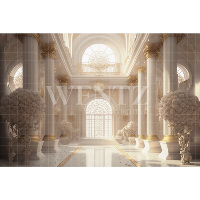 Photography Background in Fabric Greek Palace with White Flowers / Backdrop 2761
