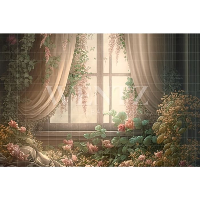 Photography Background in Fabric Window with Flowers / Backdrop 2766