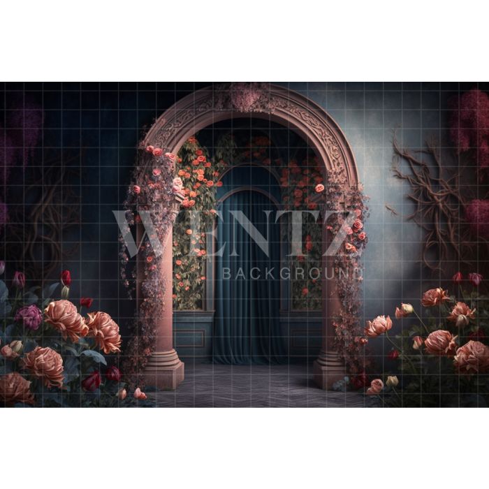 Photography Background in Fabric Mother's Day Arch with Blue Curtain / Backdrop 2772