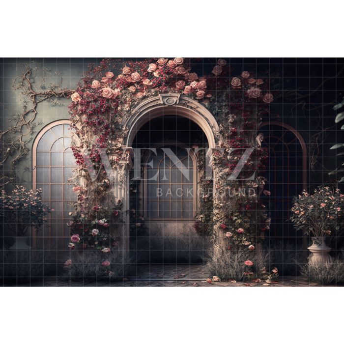 Photography Background in Fabric Arch with Roses / Backdrop 2774