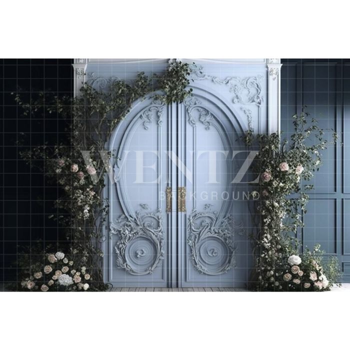 Photography Background in Fabric Blue Door with Flowers / Backdrop 2789
