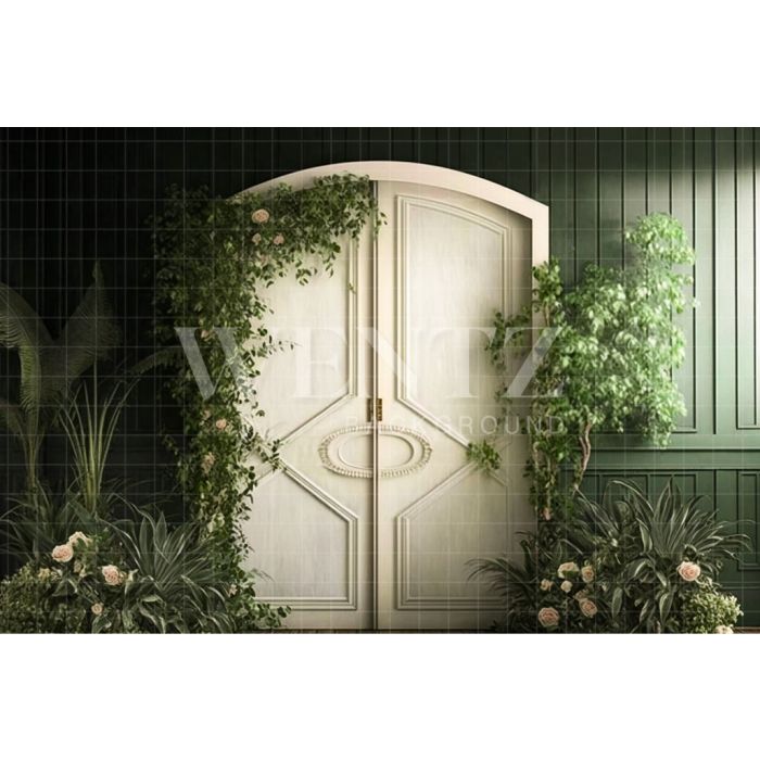 Photography Background in Fabric White Door with Plants / Backdrop 2790