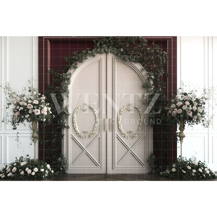 Photography Background in Fabric White Door with Roses / Backdrop 2791