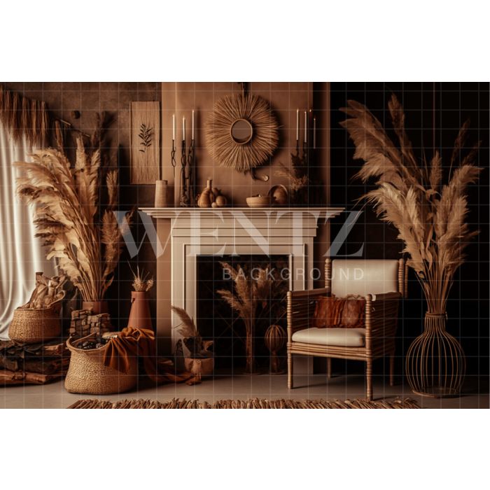 Photography Background in Fabric Boho Room with Fireplace / Backdrop 2796