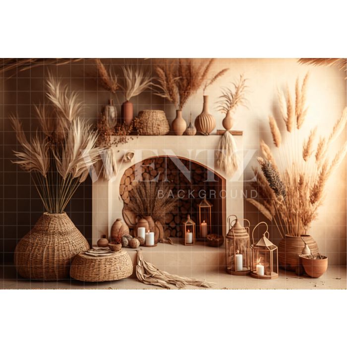 Photography Background in Fabric Boho Room with Fireplace / Backdrop 2798