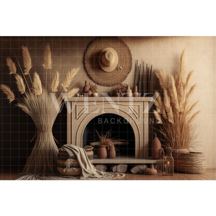 Photography Background in Fabric Boho Room with Fireplace / Backdrop 2800