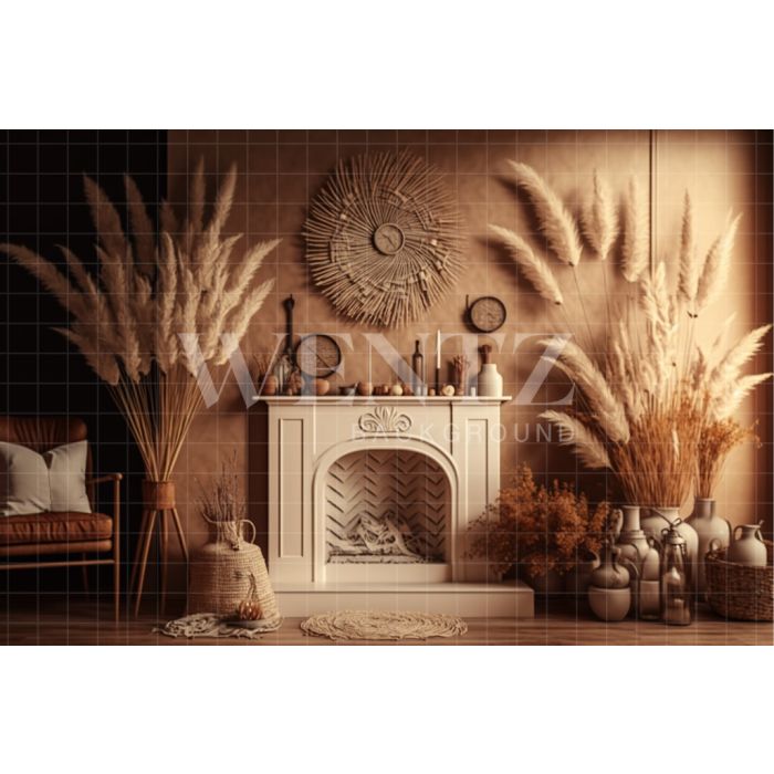 Photography Background in Fabric Boho Room with Fireplace / Backdrop 2801
