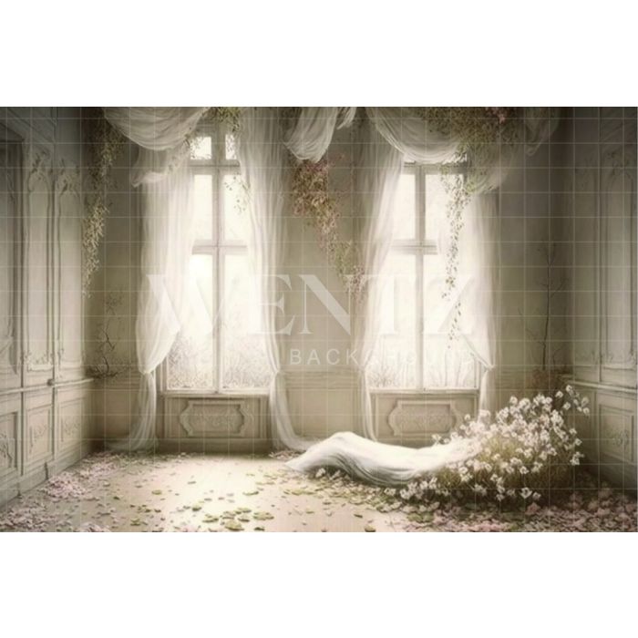 Photography Background in Fabric White Room with Flowers / Backdrop 2805