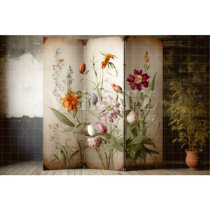 Photography Background in Fabric Mother's Day Dressing Screen with Flowers / Backdrop 2808