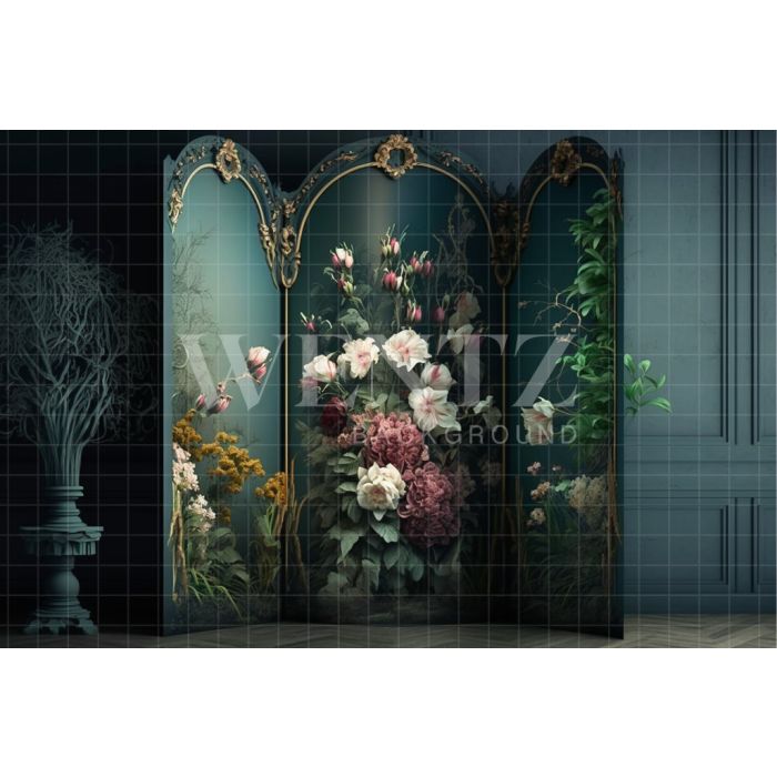 Photography Background in Fabric Scenery with Floral Dressing Screen / Backdrop 2810