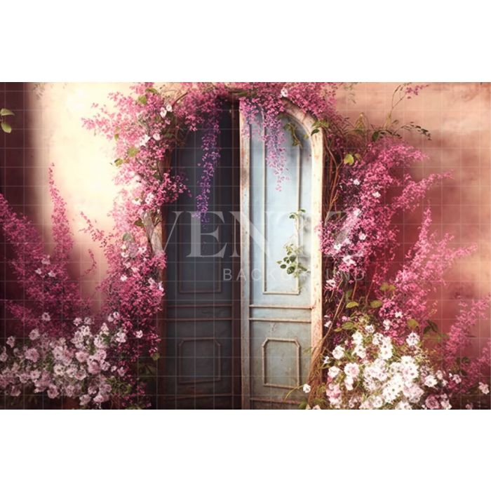 Photography Background in Fabric Scenery with Flower Door / Backdrop 2812