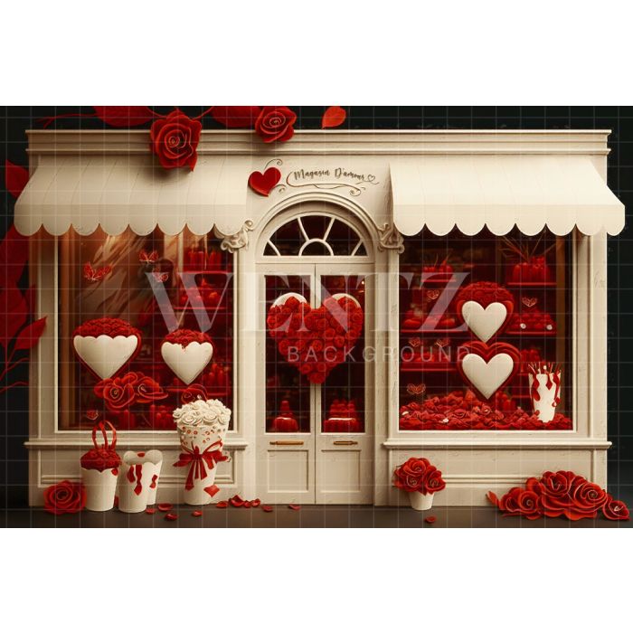 Photography Background in Fabric Shop with Red Roses / Backdrop 2838