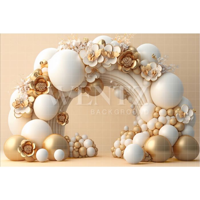 Photography Background in Fabric Cake Smash White and Gold / Backdrop 2902