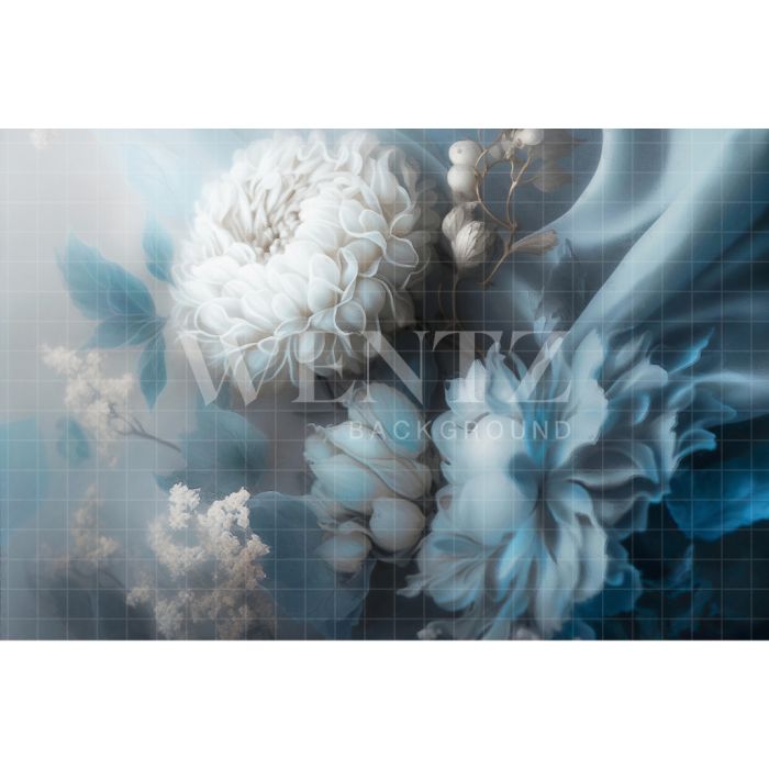 Photography Background in Fabric Blue Floral / Backdrop 2904