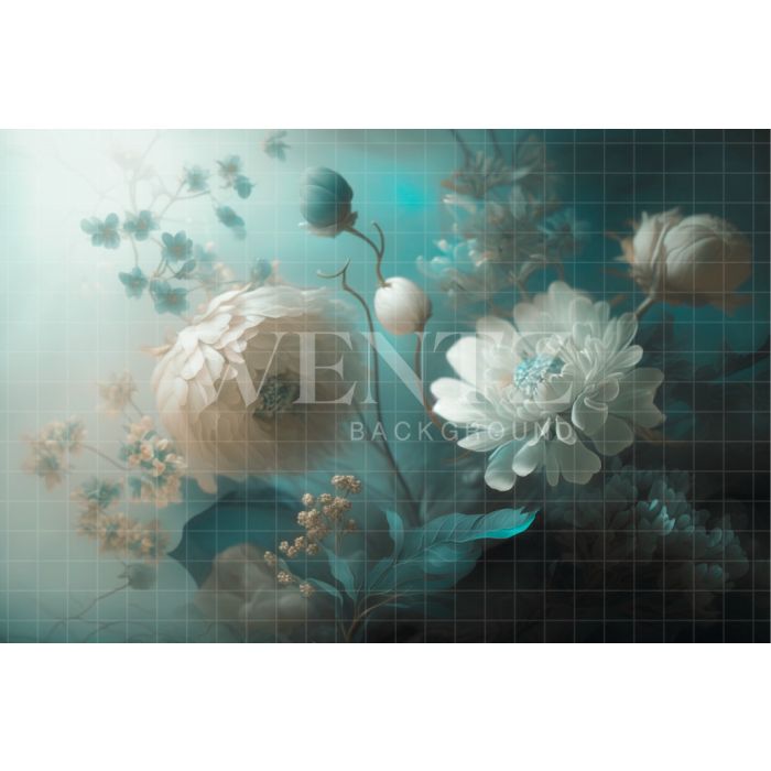 Photography Background in Fabric Blue Floral / Backdrop 2912