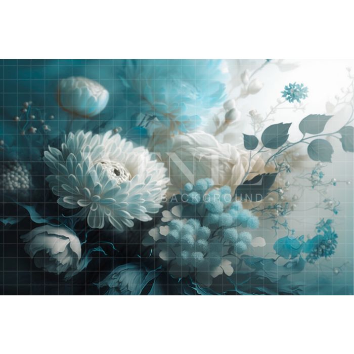 Photography Background in Fabric Blue Floral / Backdrop 2913