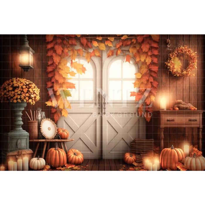 Photography Background in Fabric Fall Scenery with Door / Backdrop 2925