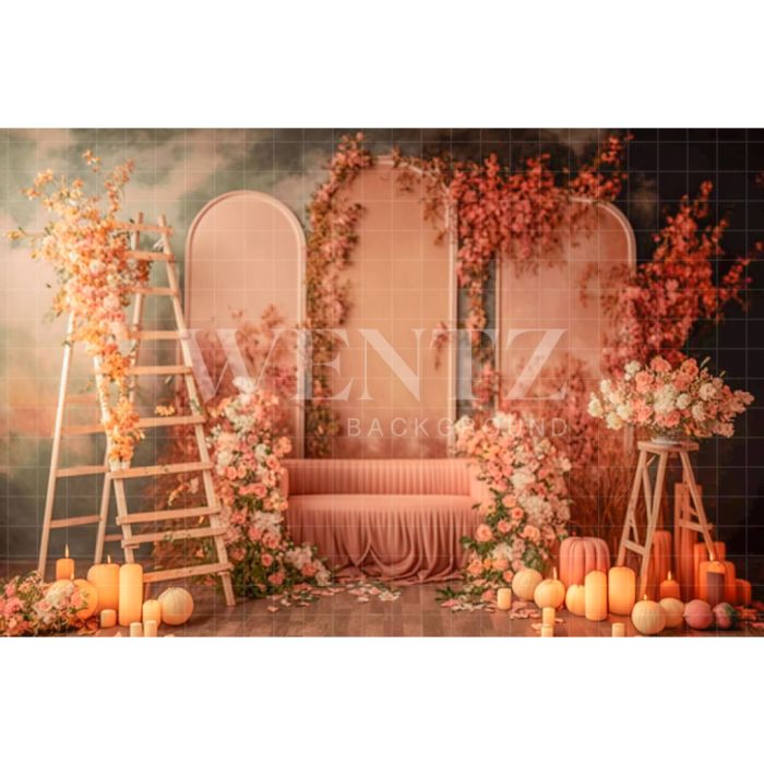 Photography Background in Fabric Fall Scenery with Flowers / Backdrop 2939