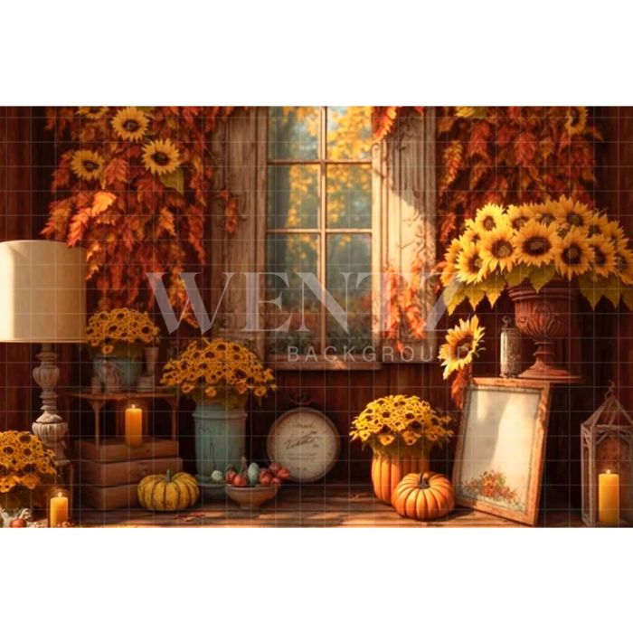 Photography Background in Fabric Room with Sunflowers / Backdrop 2942