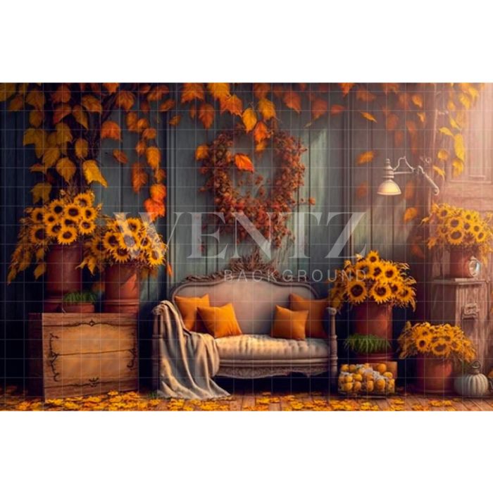 Photography Background in Fabric Room with Sunflowers and Couch / Backdrop 2943