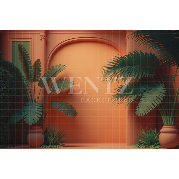 Photography Background in Fabric Nature Terracotta Scenery with Plants / Backdrop 2956