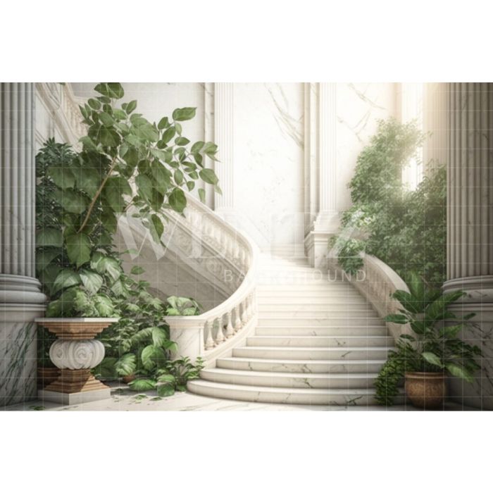 Photography Background in Fabric Nature White Scenery with Staircase and Plants / Backdrop 2967