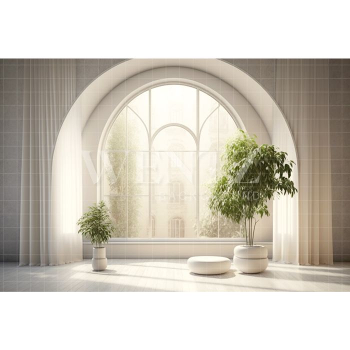 Photography Background in Fabric Nature White Window with Plants / Backdrop 2971