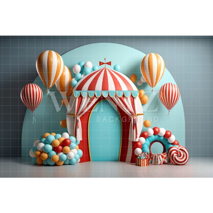 Photography Background in Fabric Cake Smash Circus with Balloons / Backdrop 3016
