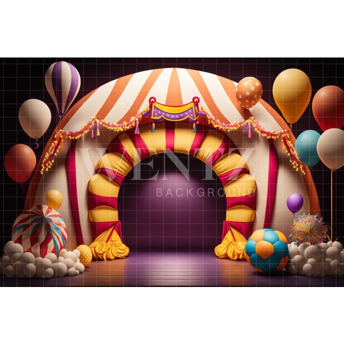 Photography Background in Fabric Cake Smash Circus with Balloons / Backdrop 3018