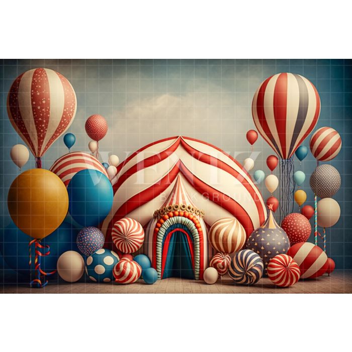 Photography Background in Fabric Cake Smash Circus with Balloons / Backdrop 3019