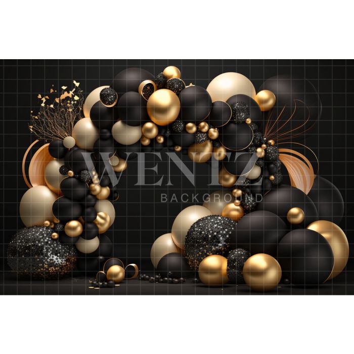 Photography Background in Fabric Cake Smash Black and Gold / Backdrop 3043