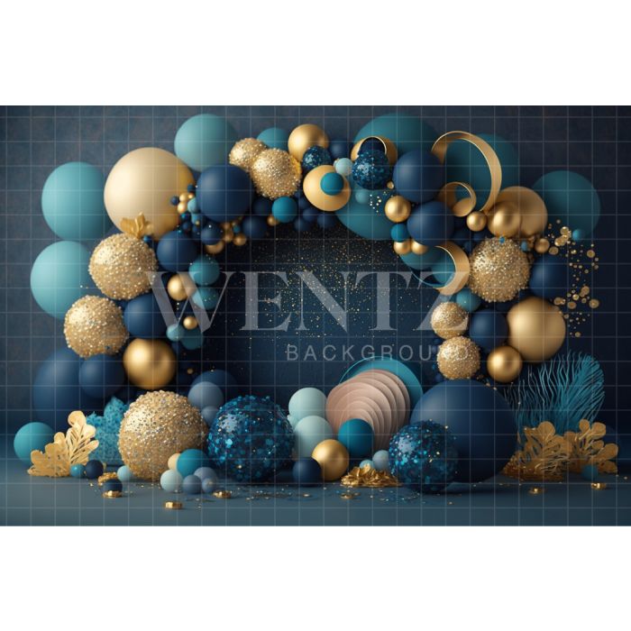 Photography Background in Fabric Cake Smash Blue and Gold / Backdrop 3045