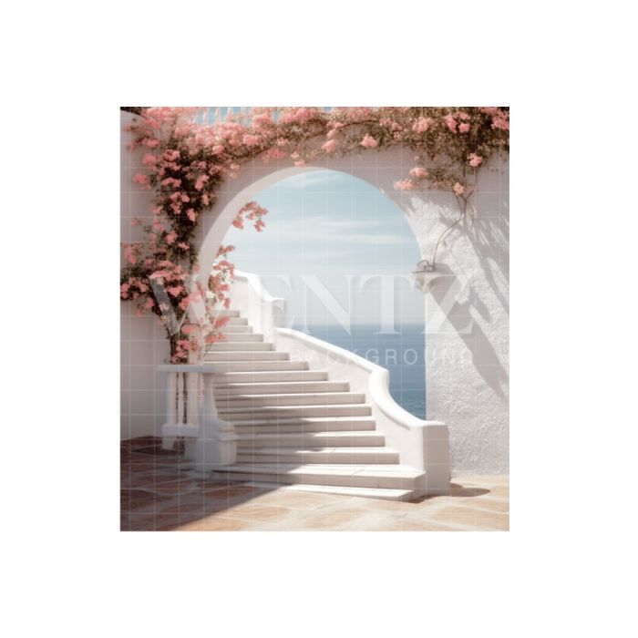 Photography Background in Fabric Nature Scenery with Staircase and Flowers / Backdrop 3062