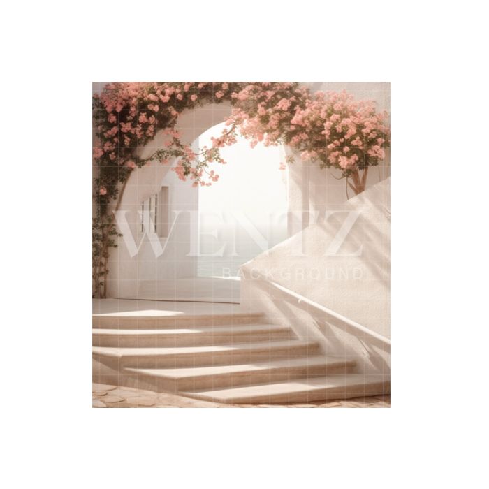 Photography Background in Fabric Nature Scenery with Staircase and Flowers / Backdrop 3063