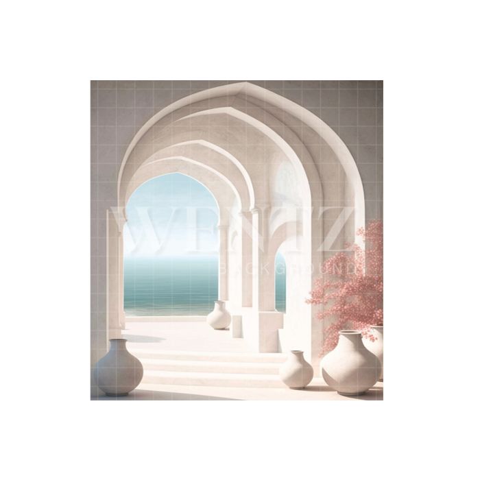Photography Background in Fabric Nature Arch Overlooking Sea / Backdrop 3064