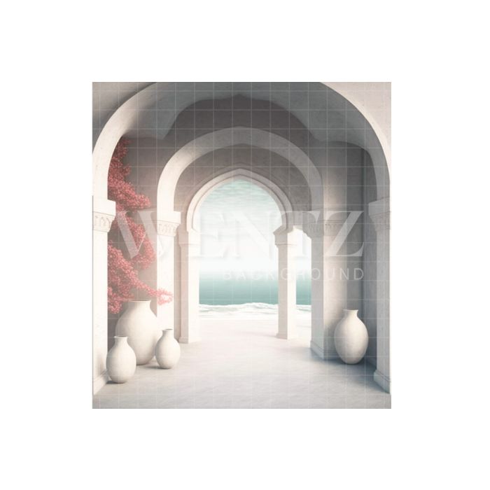 Photography Background in Fabric Nature Arch Overlooking Sea / Backdrop 3066