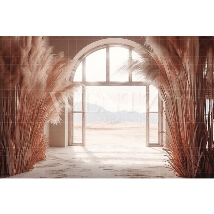 Photography Background in Fabric Boho Scenery with Pampas Grass / Backdrop 3068
