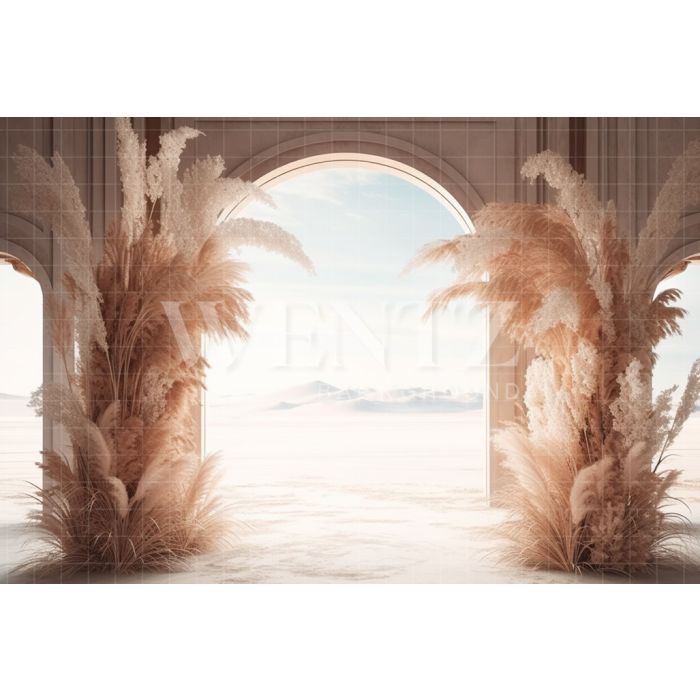 Photography Background in Fabric Boho Scenery with Pampas Grass / Backdrop 3076