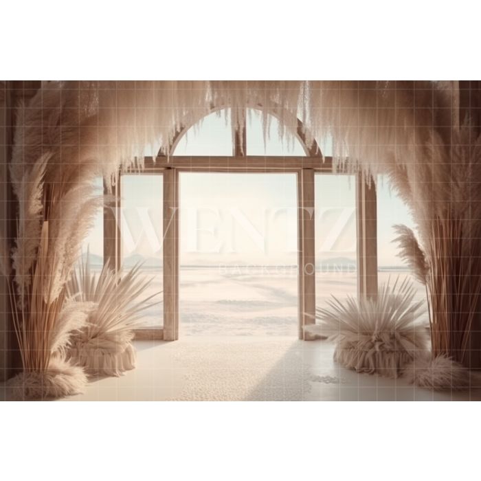 Photography Background in Fabric Boho Scenery with Pampas Grass / Backdrop 3077
