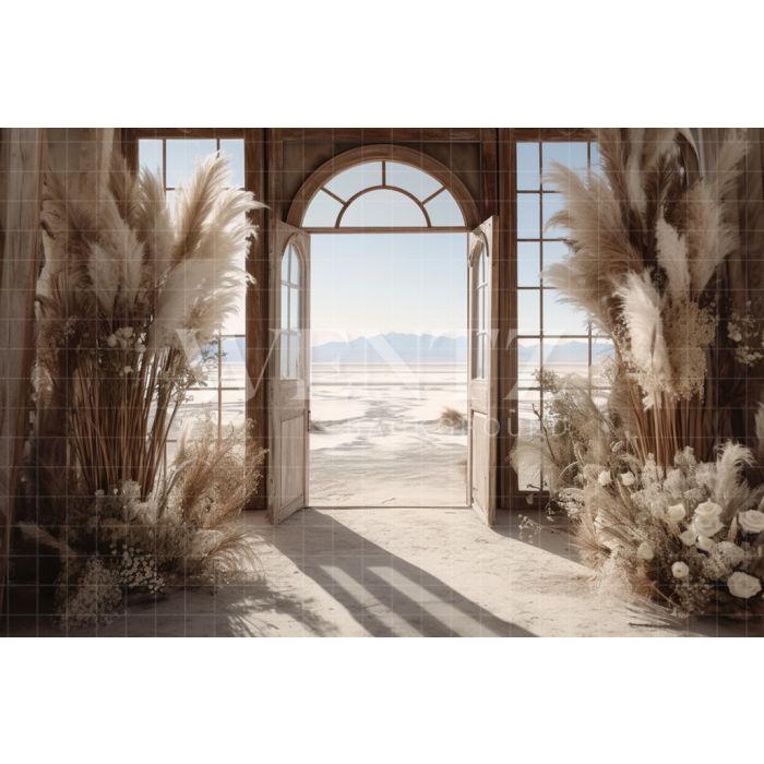 Photography Background in Fabric Boho Scenery with Pampas Grass / Backdrop 3078
