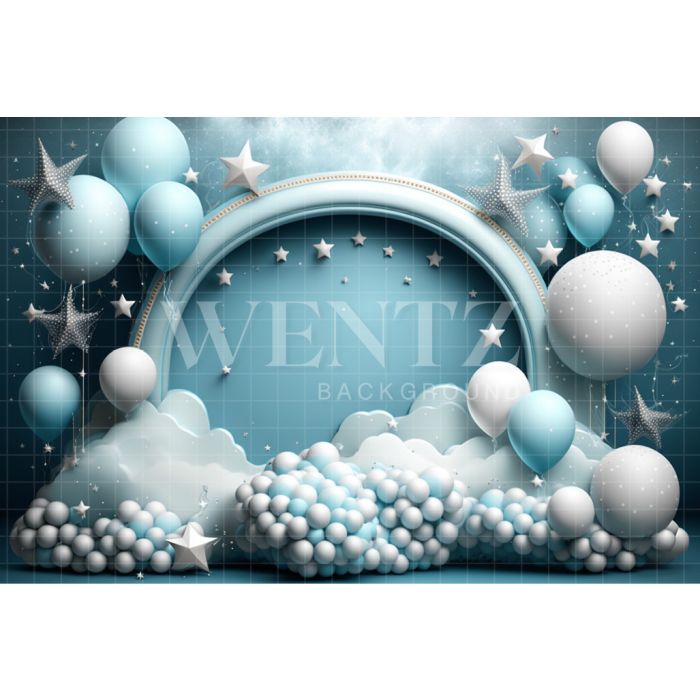 Photography Background in Fabric Cake Smash Blue with Stars / Backdrop 3095