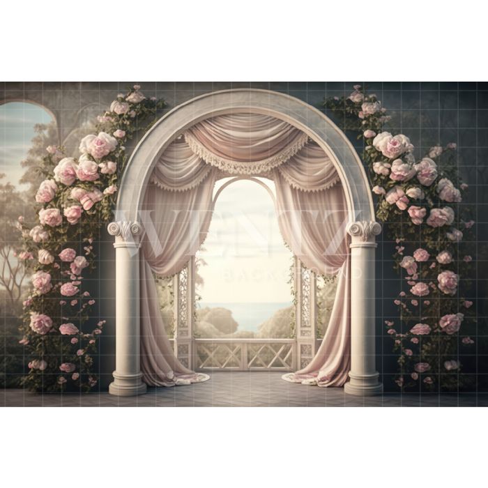 Photography Background in Fabric Arch with Flowers / Backdrop 3154