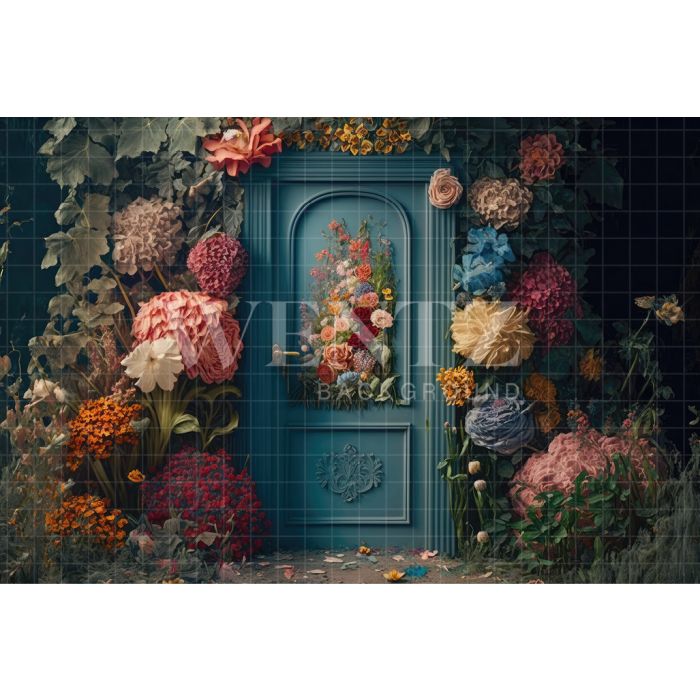 Photography Background in Fabric Door with Flowers / Backdrop 3156