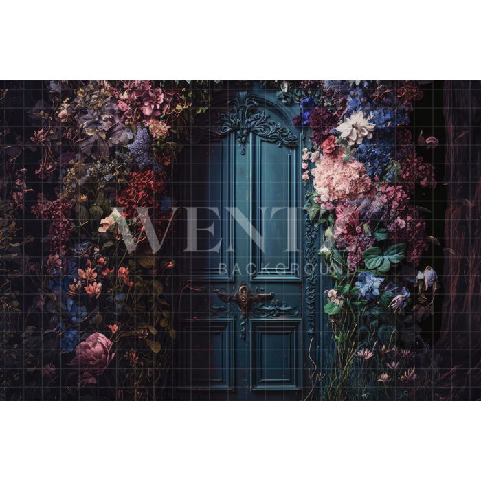 Photography Background in Fabric Door with Flowers / Backdrop 3157