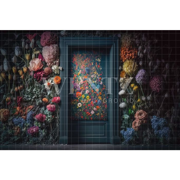 Photography Background in Fabric Door with Flowers / Backdrop 3158