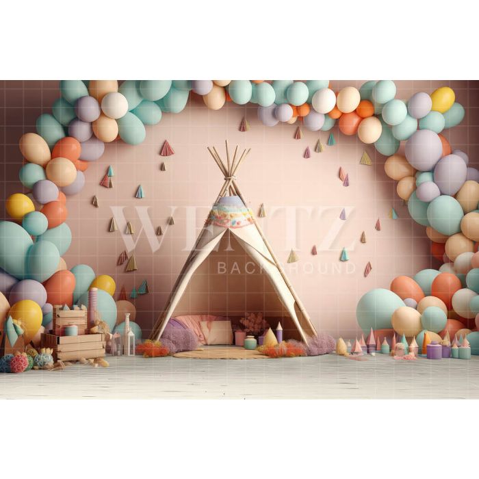 Photography Background in Fabric Set with Tent and Balloons / Backdrop 3185