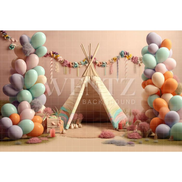 Photography Background in Fabric Set with Tent and Balloons / Backdrop 3186